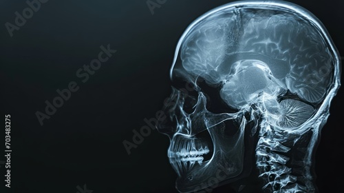 X-ray image of a human skull, highlighting the intricate bone structure. photo