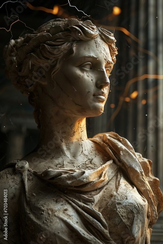 Abstract beautiful muscular stoic person, stone statue sculpture with ancient greek, roman david vibes. Neoclassical impression with beautiful emotion portraying stoicism and philosophy.