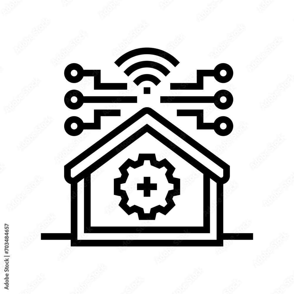 smart technology green building line icon vector. smart technology green building sign. isolated contour symbol black illustration
