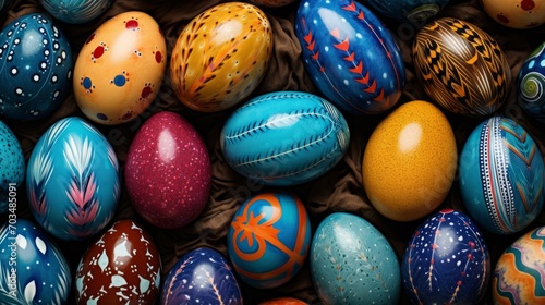 Colorful handcrafted easter eggs with intricate patterns and designs