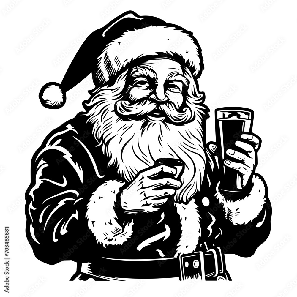 Santa Claus Enjoying a Beer Vector Santa Claus Enjoying a Beer Vector