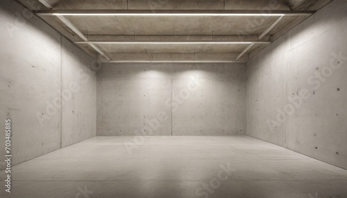 abstract empty modern concrete walls hallway room with indirekt ceiling lights in the back industrial interior background template © Florence