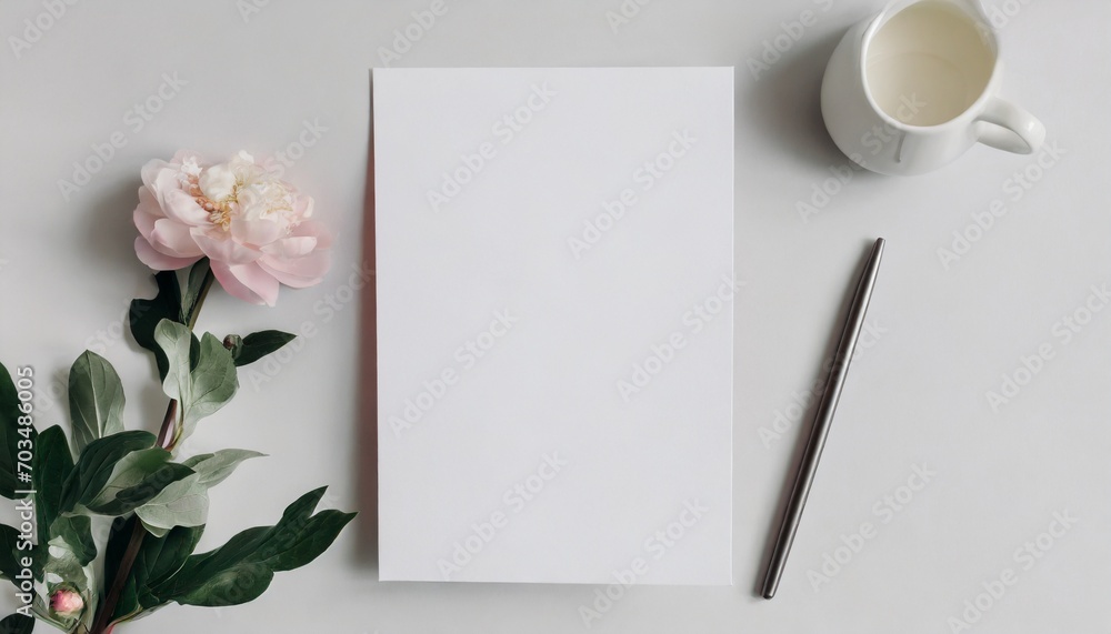 white vertical paper sheet mockup letter or invitation - obrazy, fototapety, plakaty 