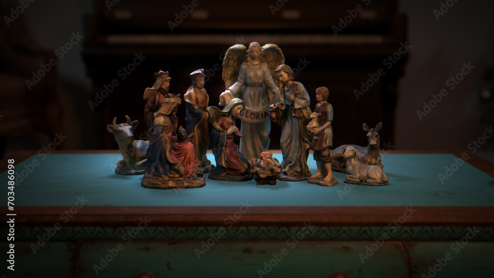CGI Colorful Christmas Nativity set on coffee table. CGI Colorful Christmas Nativity set on coffee table.