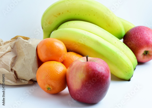 Variety of fruit, apples, bananas and tangerines, for a healthy life.