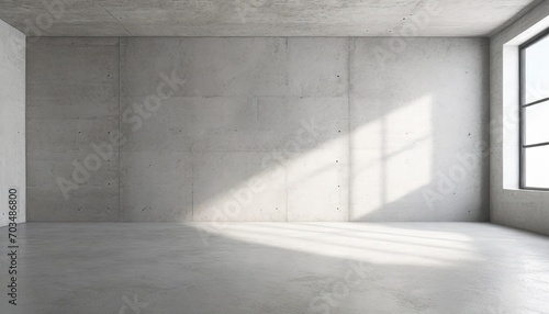 abstract empty modern concrete room with sunlight from wall openings and rough floor industrial interior background template