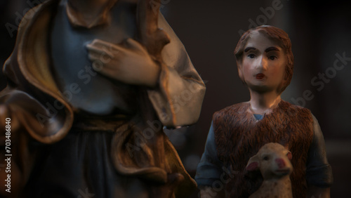 CGI Colorful Christmas Nativity set on coffee table focusing on the Shepherd.