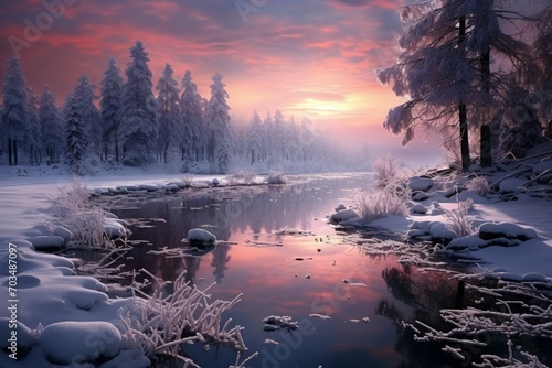 Snowy Evening Landscapes - Generative AI © Sidewaypics