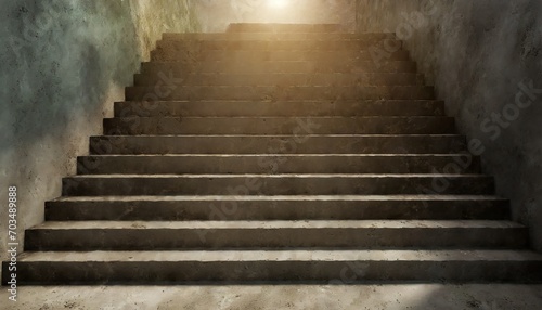 old dirty concrete stairs to light the way to success 3d rendering