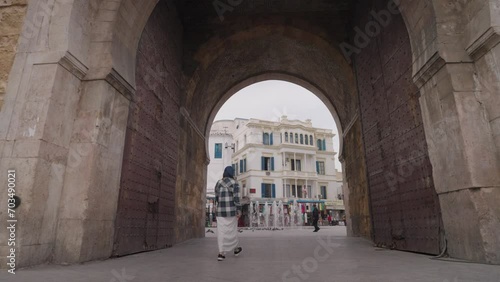 Bab al-Bhar Porte De France the gate of France and Victory Square in Medina Tunis, Tunisia photo