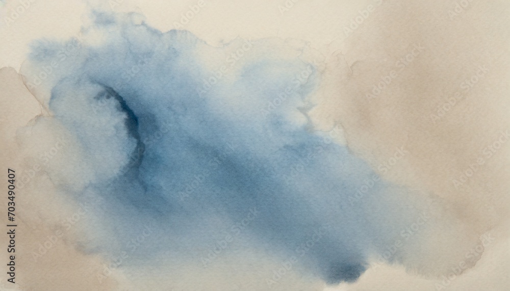 ink watercolor hand drawn smoke flow stain blot on wet paper texture background paster beige blue colors