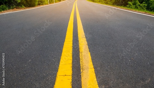 double yellow line on new asphalt road