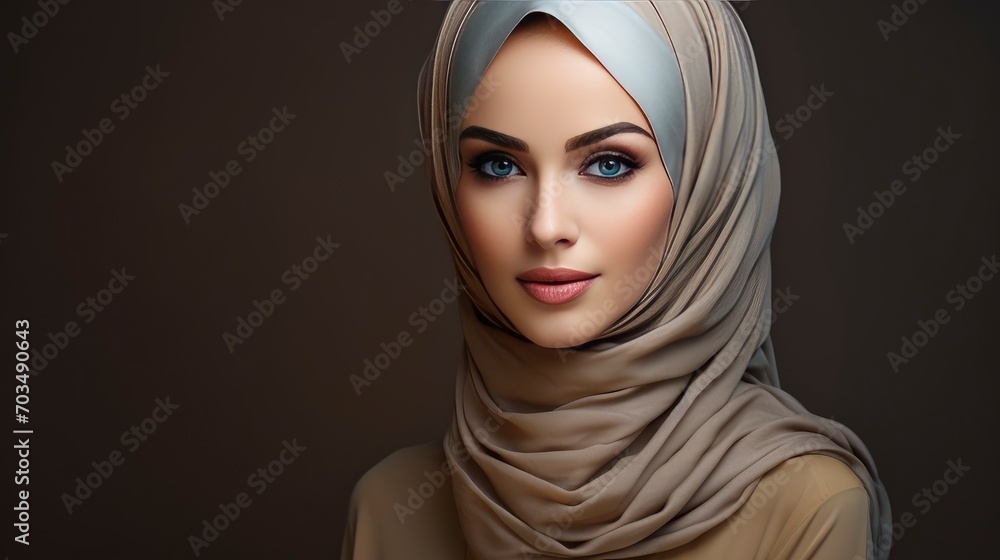 Beautiful muslim lady, copy space with generative ai Beautiful muslim lady, copy space with generative ai