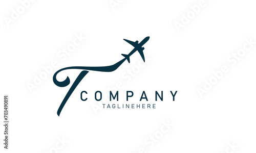 Airways T letter logo vector element. Initial Plane Travel logo Template