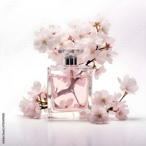 Photography of luxury bottle of Perfume with the flowers