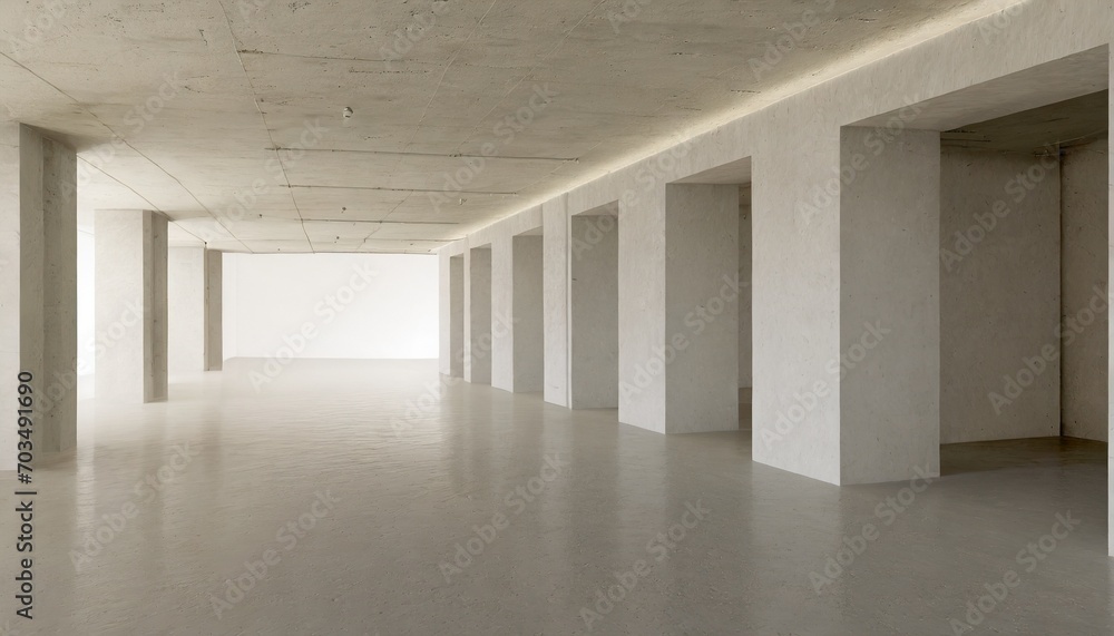 abstract empty modern concrete building rooms with corridor and rough floor liminal industrial interior background template