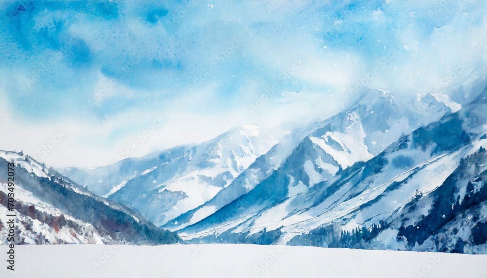 abstract winter mountains watercolor painting ai