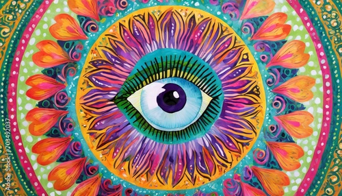 eye is shown in the middle of a colorful pattern