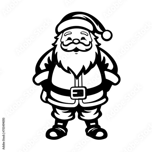 Black and white vector silhouette of Santa Claus, perfect for festive holiday graphics and Christmas decorations. 