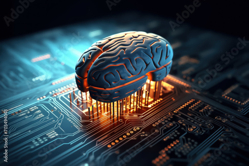 artificial intelligence ai circuit logic mother board connected brain computer independent autonomous computing concept illustration photo
