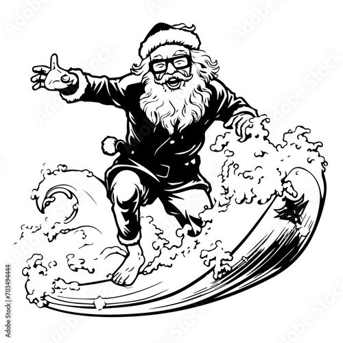 Santa Claus Surfing on Waves Vector