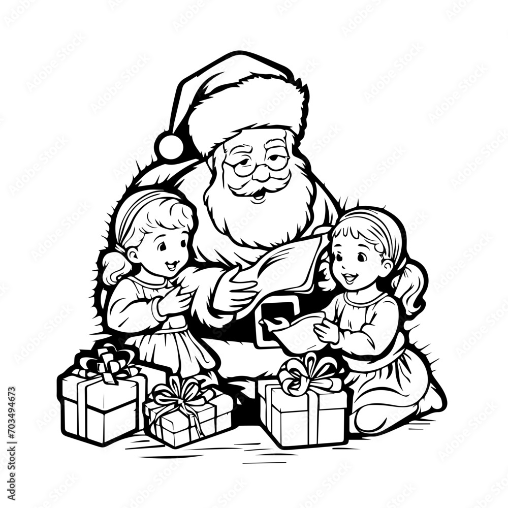 Santa Claus Sharing Joy with Children Vector Santa Claus Sharing Joy with Children Vector