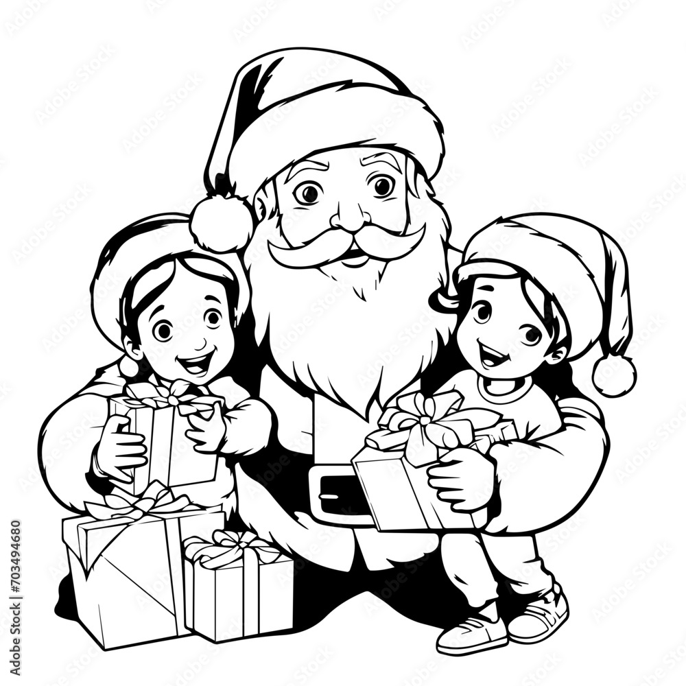 Santa Claus Sharing Joy with Children Vector Santa Claus Sharing Joy with Children Vector
