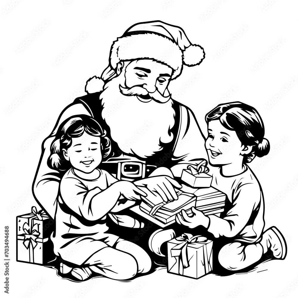 Santa Claus Sharing Joy with Children Vector