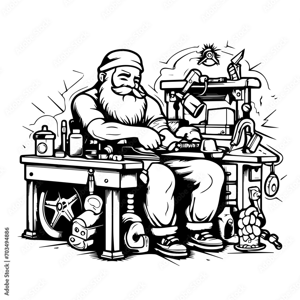 Santa Claus Busy in His Workshop Vector