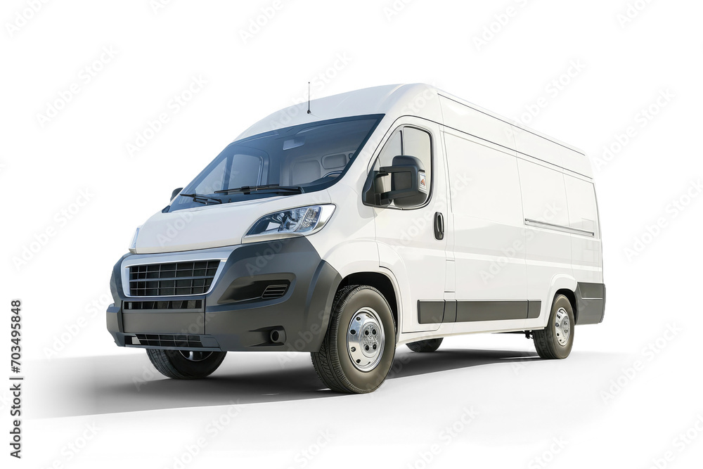 White delivery van isolated on white or transparent background