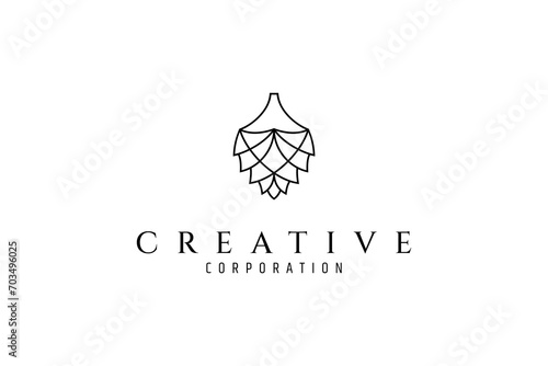 pine cone logo in abstract line art design style photo