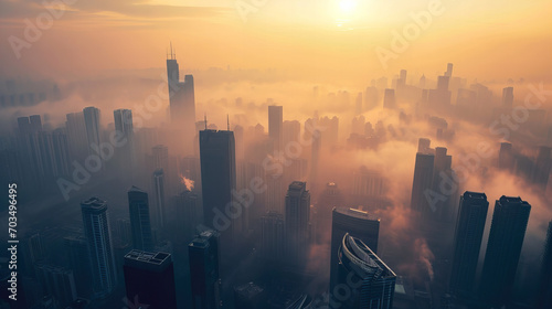 air pollution, smog in a big city with skyscrapers © Christopher