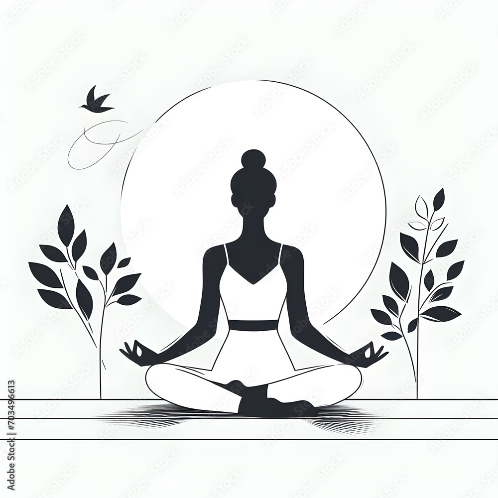 Woman meditates in peace.  Lotus position. Yoga. Stillness. Happiness.