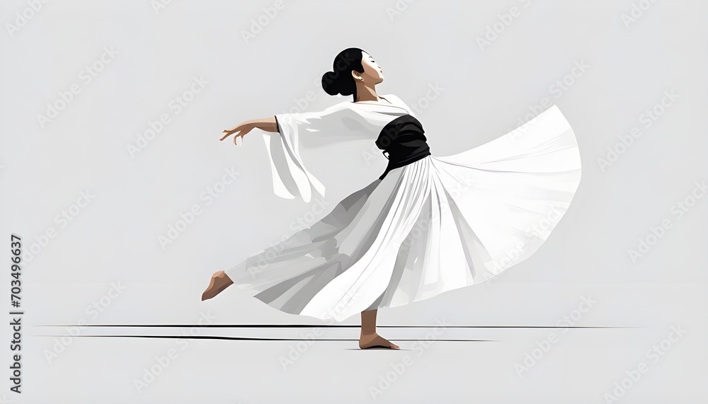 Naklejka premium Traditional Asian dancer. Illustration. Watercolor.