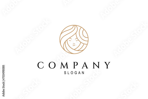 Beauty woman line art logo design template for skin care and yoga