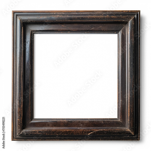 Blank empty wood square picture frame isolated on white background