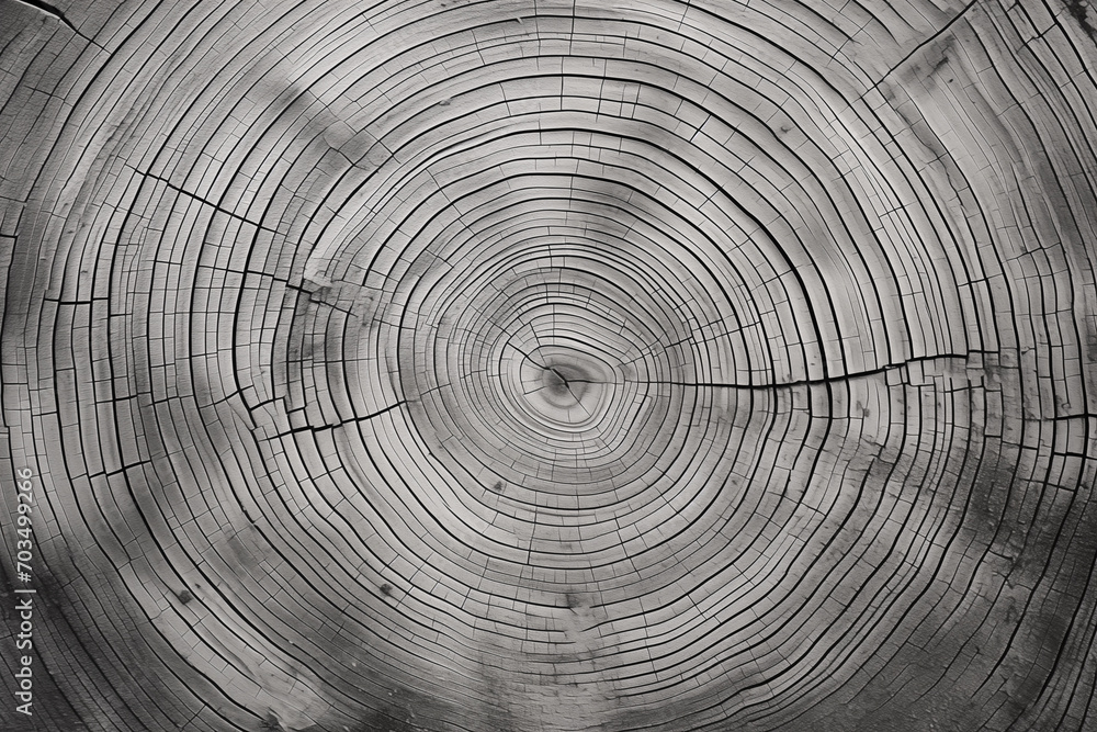 Detailed black and white wooden texture showing tree rings and grain Detailed black and white wooden texture showing tree rings and grain