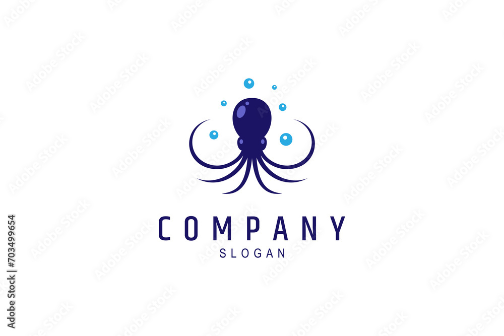Octopus logo with bubbles in flat vector template design style Octopus logo with bubbles in flat vector template design style
