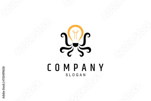 Octopus logo with bulb combination flat vector template design style