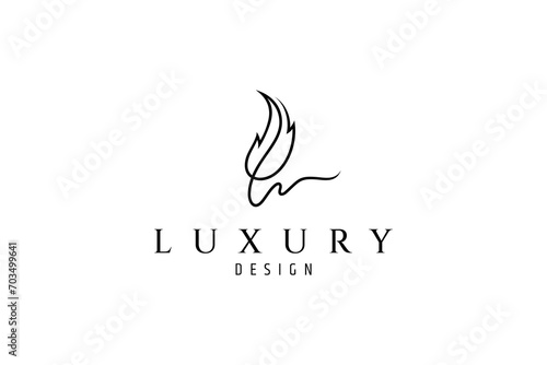 Quill pen logo with simple flat vector template design style