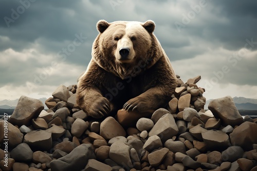 bear sit down at pile of stones photo