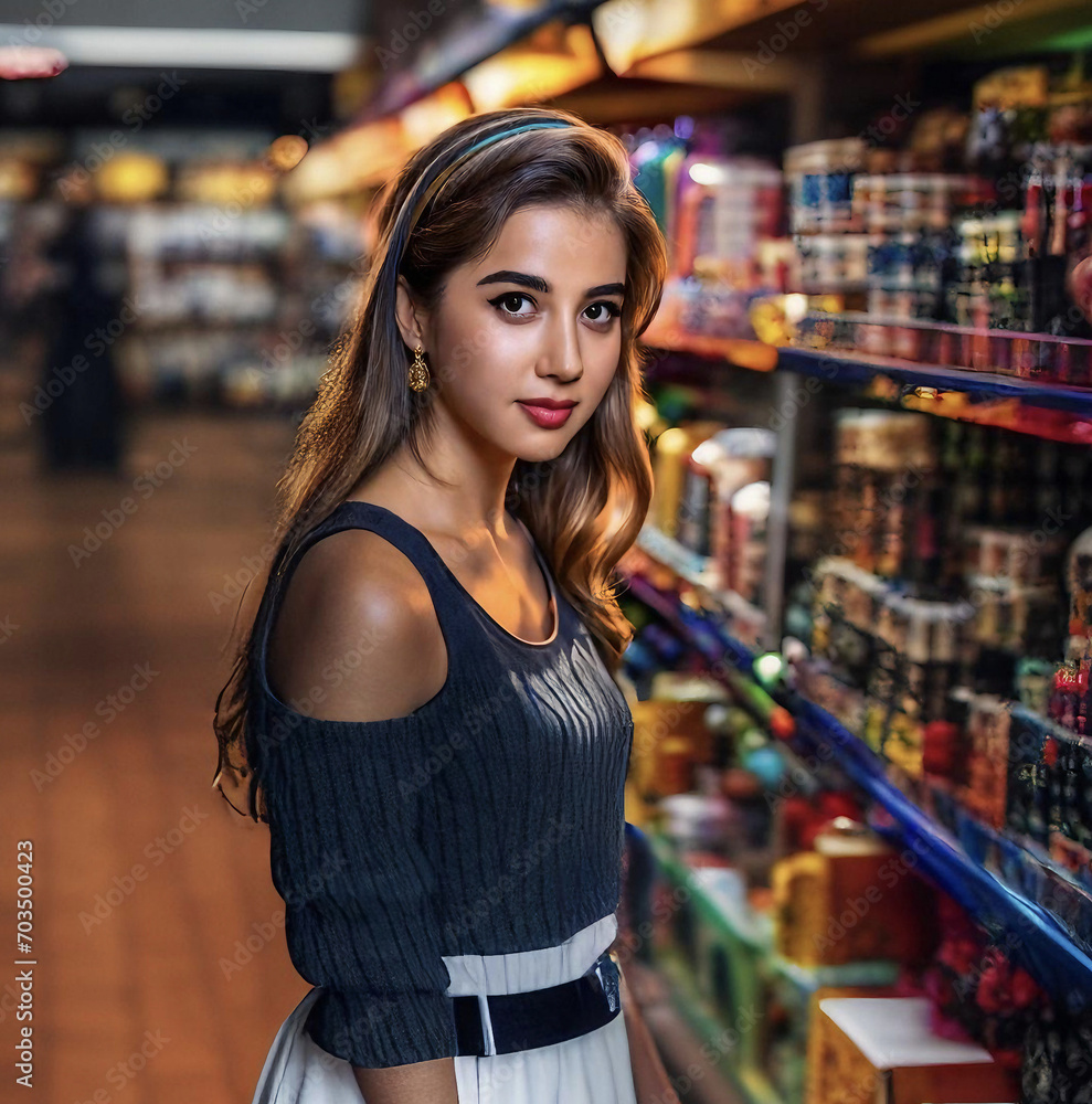 beautiful girl in supermarket