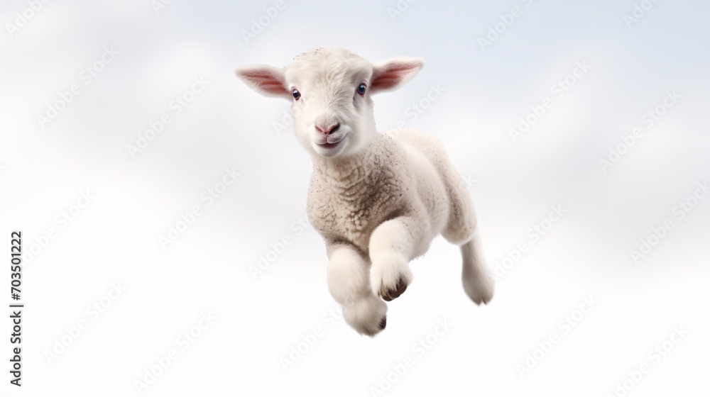 Fototapeta premium Small lambs leaping against a blank backdrop.