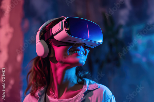 Woman Employee Wearing Virtual Vr Goggles Excels In Information Security Analysis With A Smile