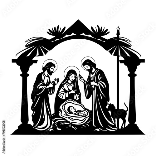 Holy Nativity Scene Christmas Vector Illustration