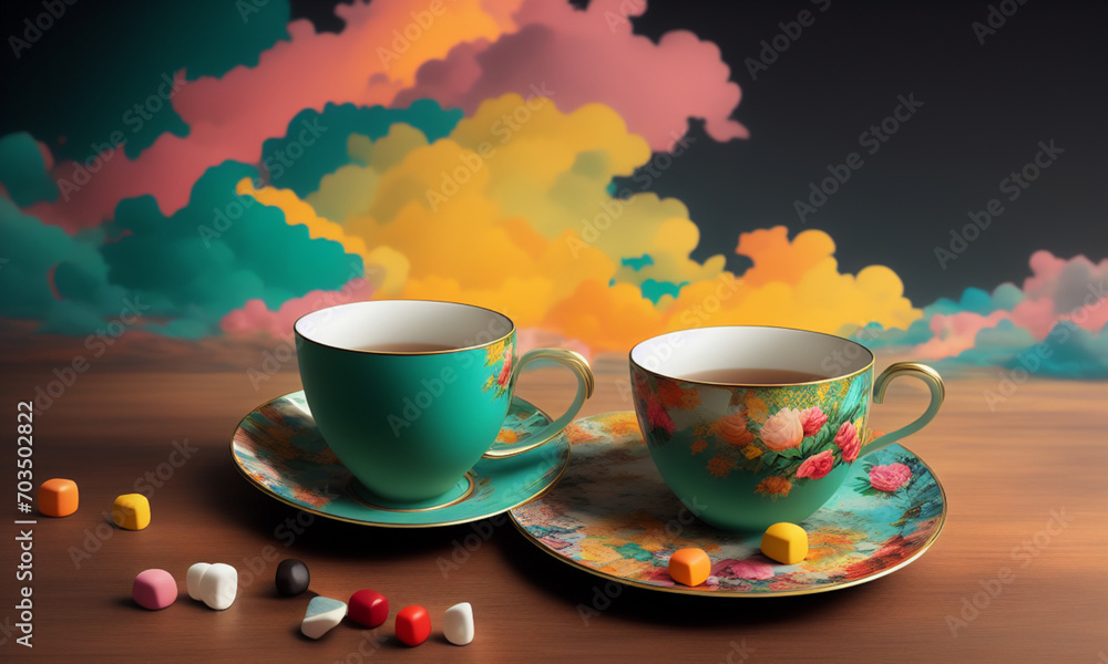Fototapeta premium Beautiful colorful vintage cup. Generative AI 