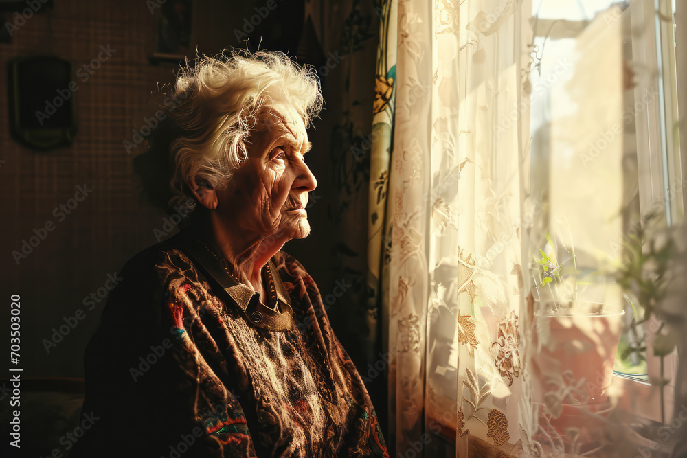 Lonely Elderly Woman In Nursing Home, Looking Out The Window Lonely Elderly Woman In Nursing Home, Looking Out The Window