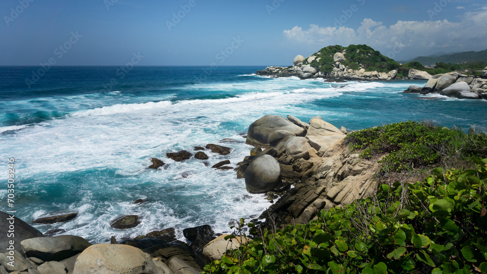 Sea view in the Tayrona national park in Santa Marta Colombia, Cabo San Juan beach