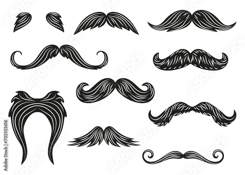 black mustache icons barbershop decorative minimalist illustration isolated on white background photo