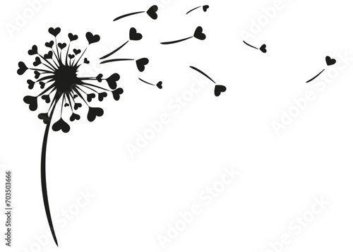 Dandelion flower with hearts love concept isolated on white background